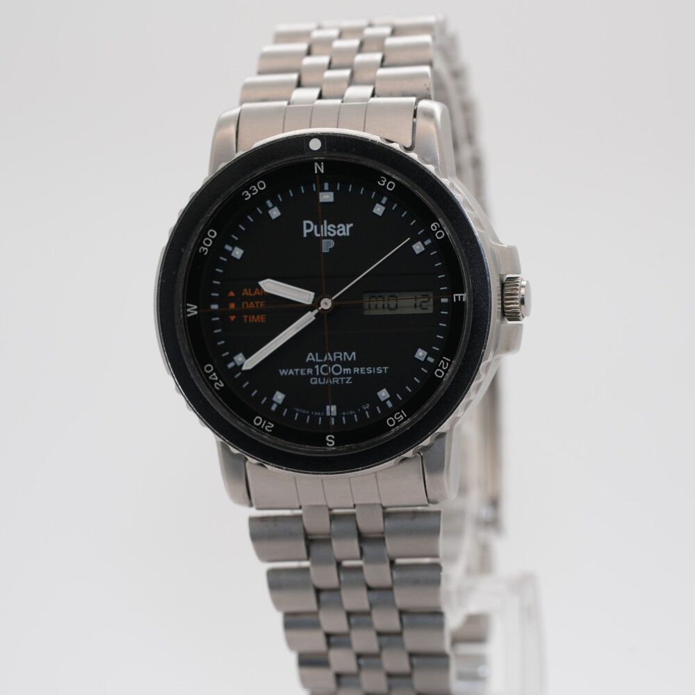 Rare Vintage Pulsar Y960-6079 Ana Digi Watch Crosshair Compass Bezel Alarm 35mm